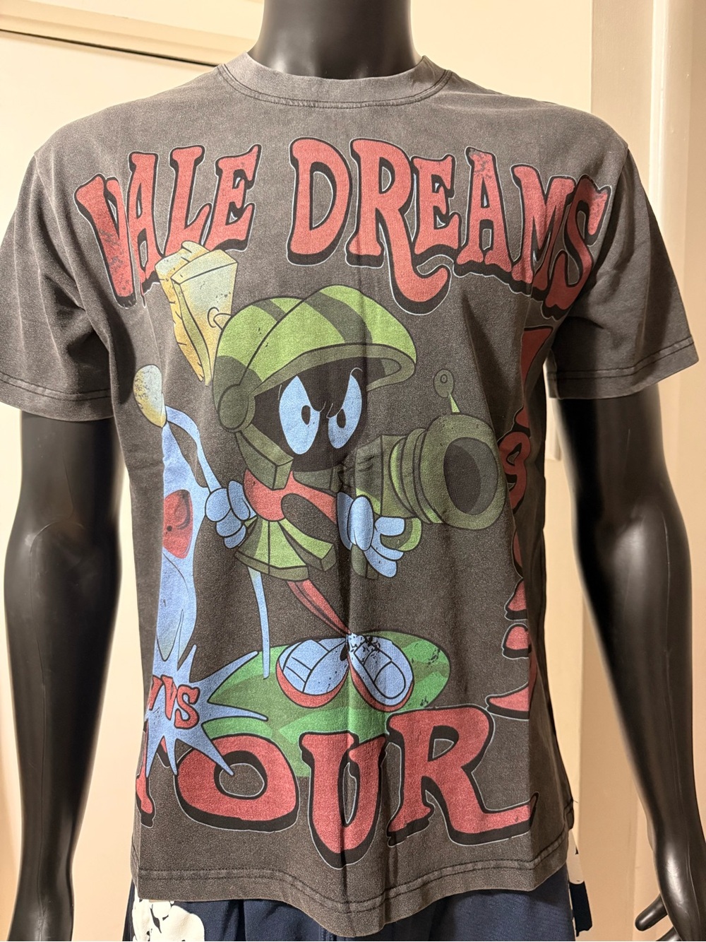 Blank NYC Gray Marvin the Martian Graphic Tee with Red and Green Print